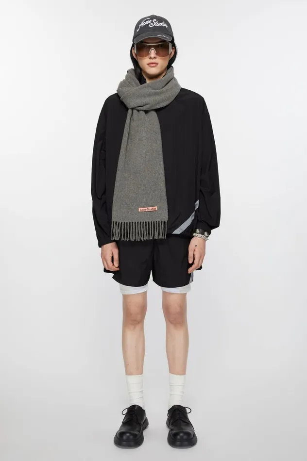 Acne Studios Fringe Wool Scarf Narrow Grey Melange Men Scarves