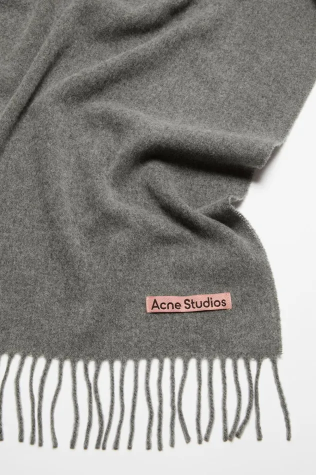 Acne Studios Fringe Wool Scarf Narrow Grey Melange Men Scarves