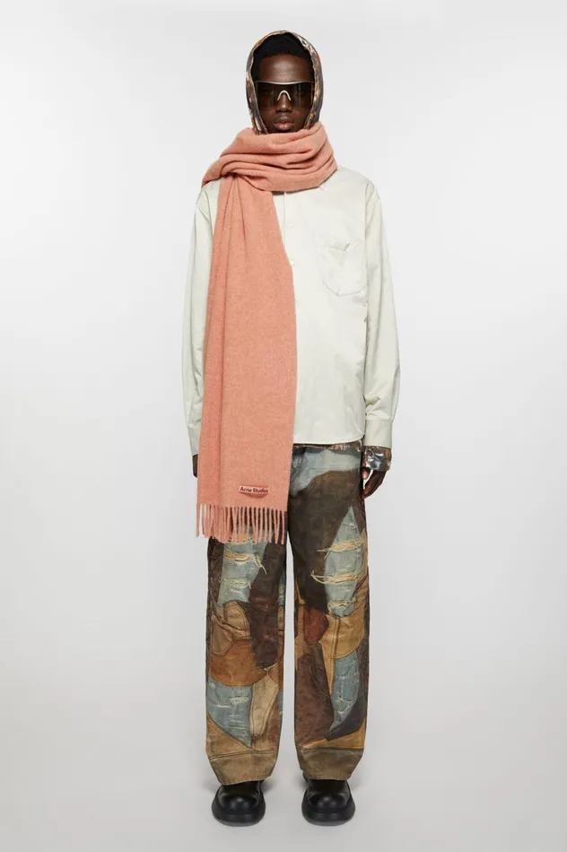 Acne Studios Fringe Wool Scarf Narrow Rose Melange Women Scarves