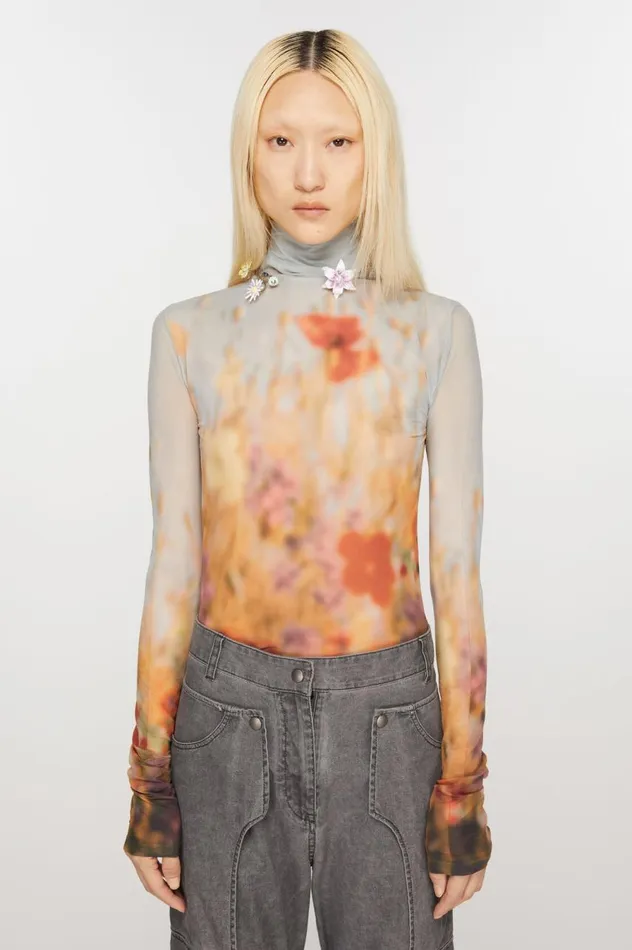 Acne Studios High Neck Seamless Top Greymulti Women Tshirts