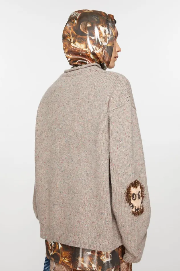 Acne Studios Jacquard Skull Jumper Grey Melangemulti Men Knitwear