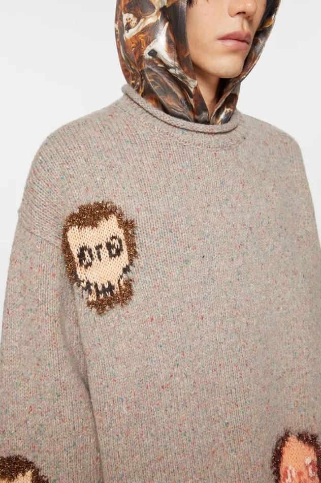 Acne Studios Jacquard Skull Jumper Grey Melangemulti Men Knitwear