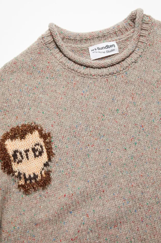 Acne Studios Jacquard Skull Jumper Grey Melangemulti Men Knitwear