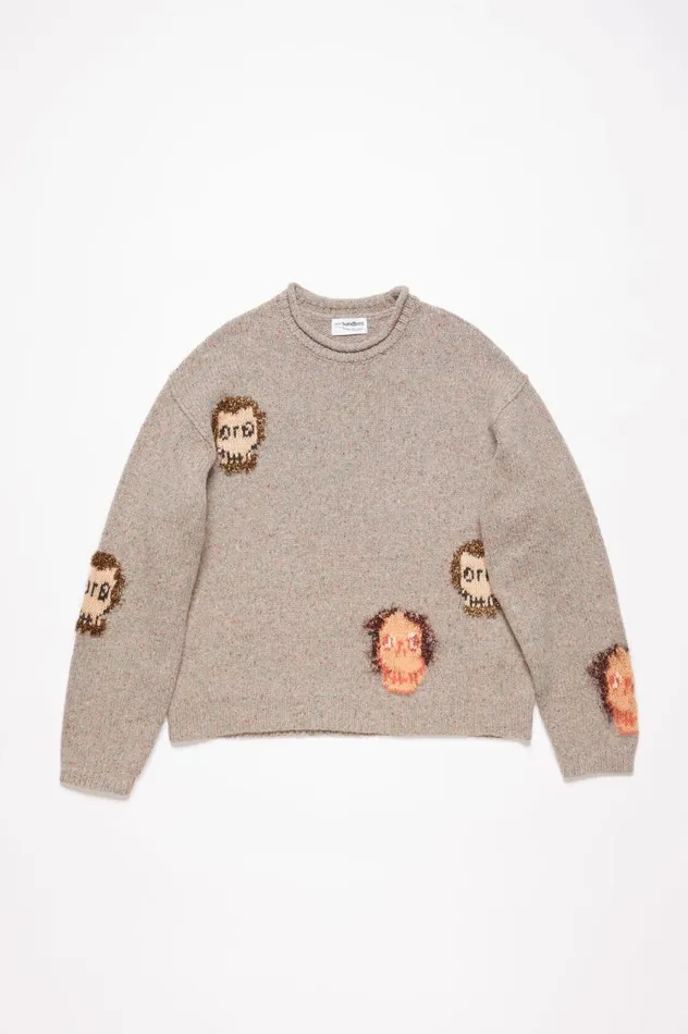Acne Studios Jacquard Skull Jumper Grey Melangemulti Men Knitwear