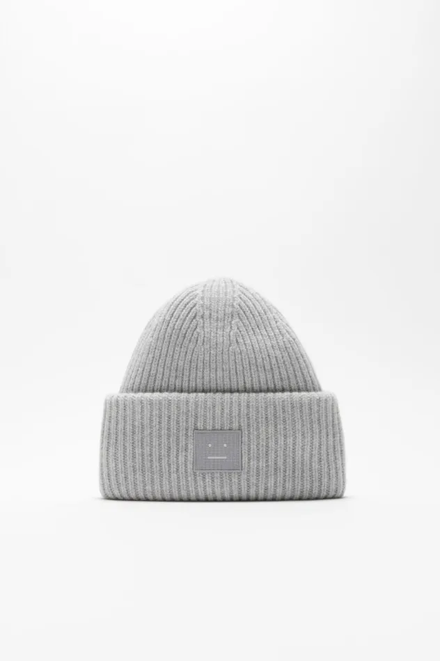 Acne Studios Large Face Logo Beanie Light Grey Melange Men Face Collection
