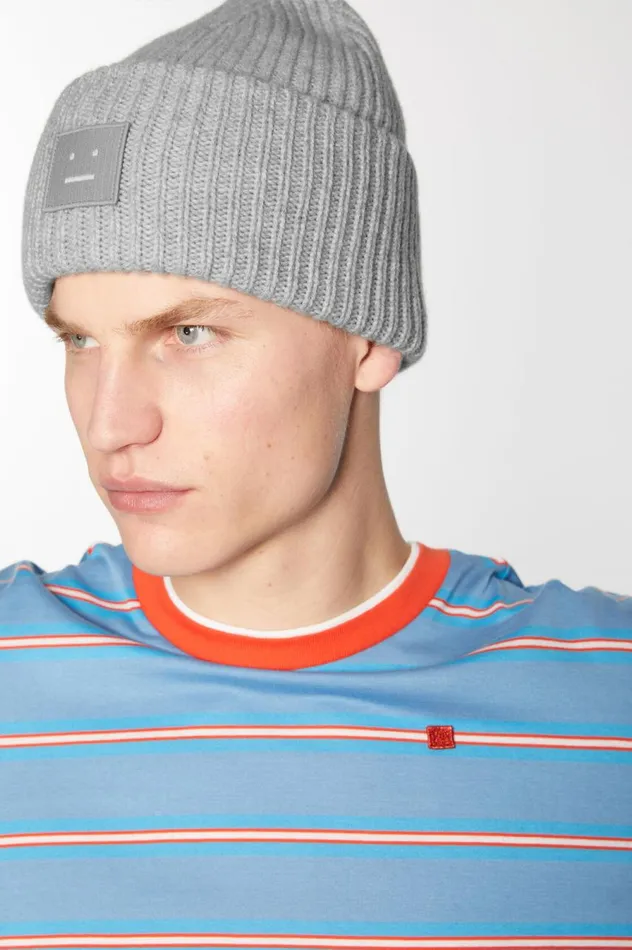 Acne Studios Large Face Logo Beanie Light Grey Melange Men Face Collection