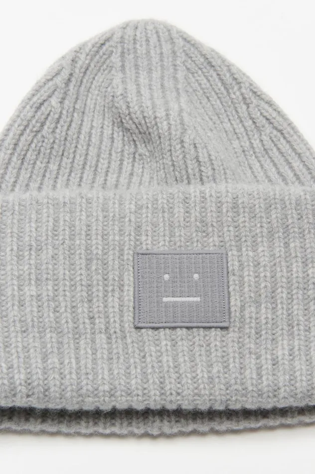 Acne Studios Large Face Logo Beanie Light Grey Melange Men Face Collection