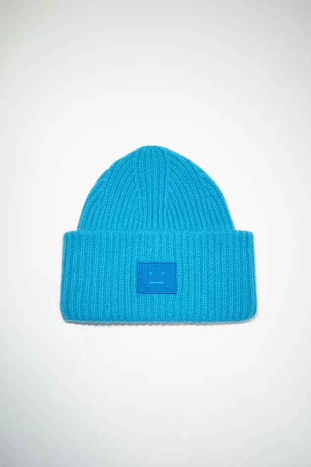 Acne Studios Large Face Logo Beanie Sapphire Blue Women Hats