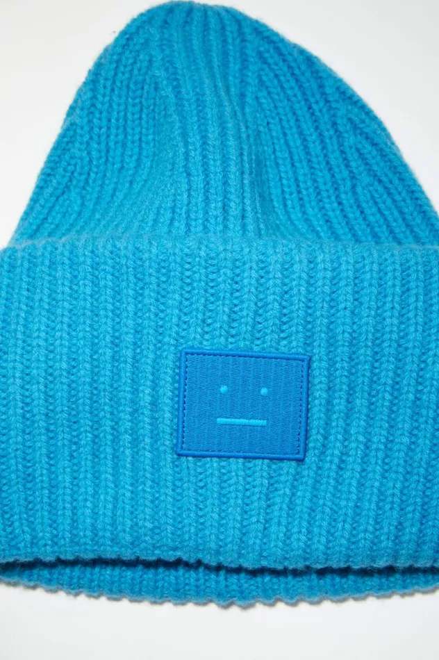 Acne Studios Large Face Logo Beanie Sapphire Blue Women Hats