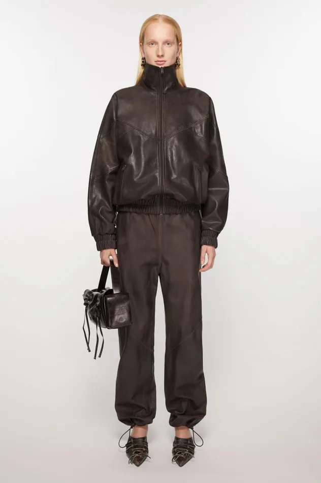 Acne Studios Leather Casual Trousers Brown Women Trousers
