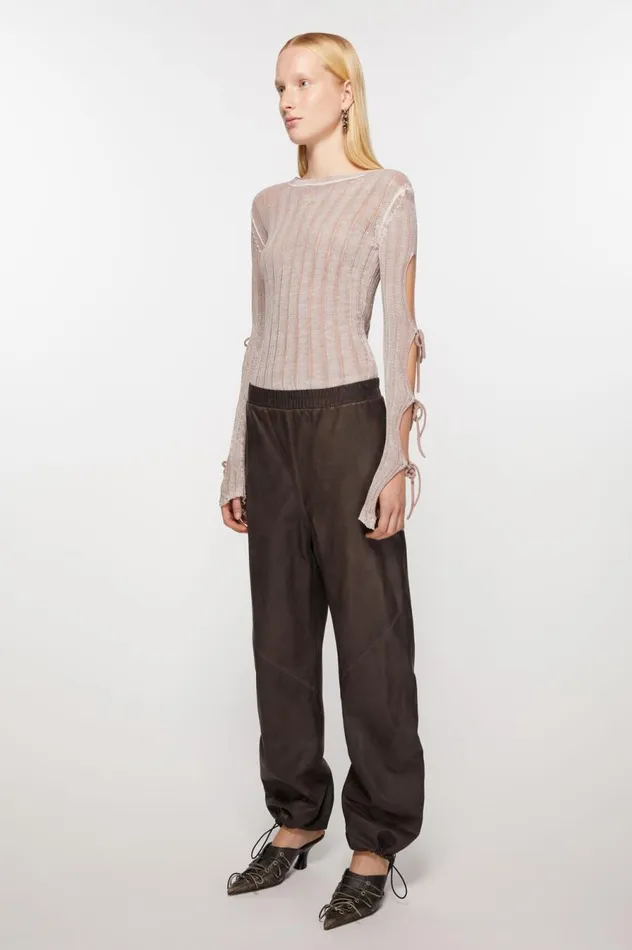 Acne Studios Leather Casual Trousers Brown Women Trousers