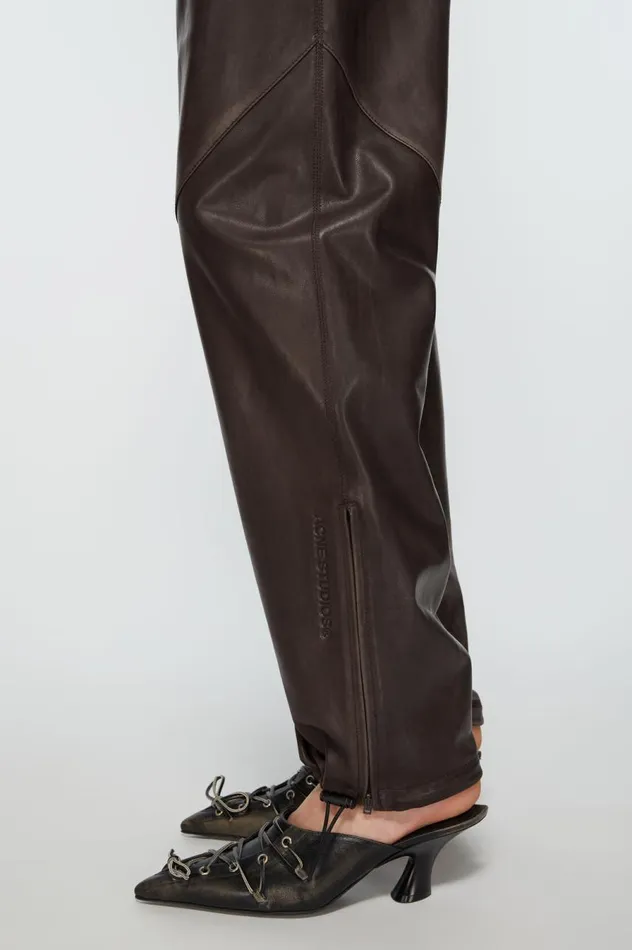 Acne Studios Leather Casual Trousers Brown Women Trousers