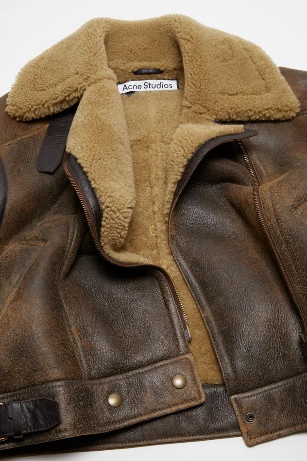 Acne Studios Leather Shearling Jacket Brown Women Outerwear