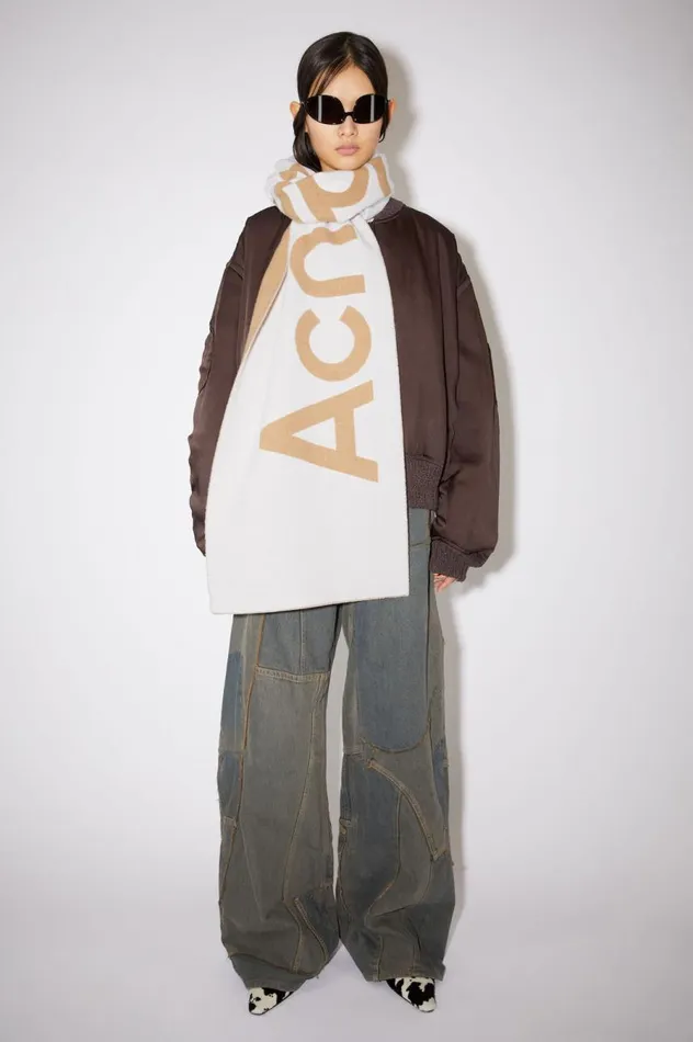 Acne Studios Logo Jacquard Scarf 8211 Narrow Oat Beigecamel Women Scarves