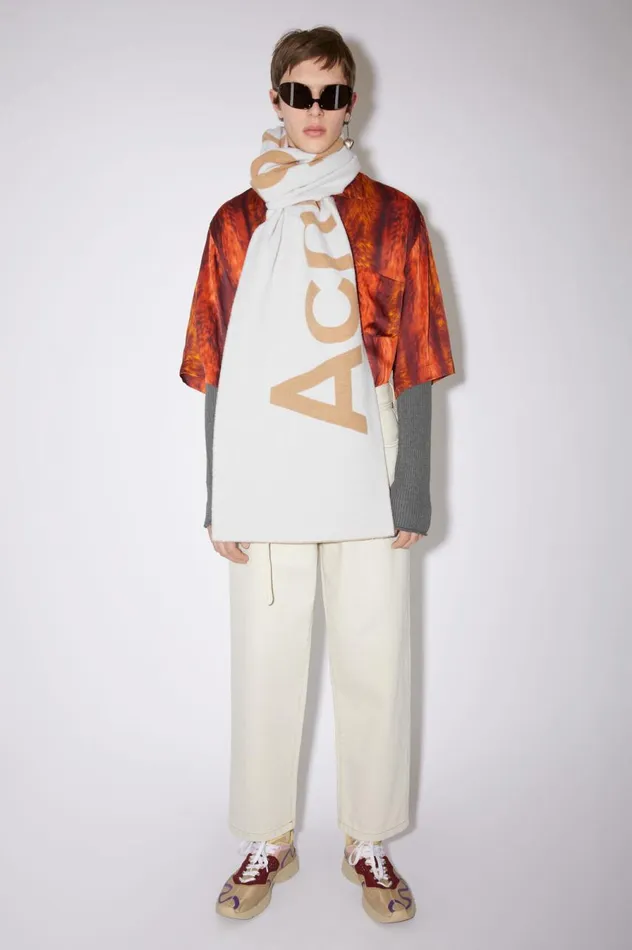 Acne Studios Logo Jacquard Scarf 8211 Narrow Oat Beigecamel Women Scarves