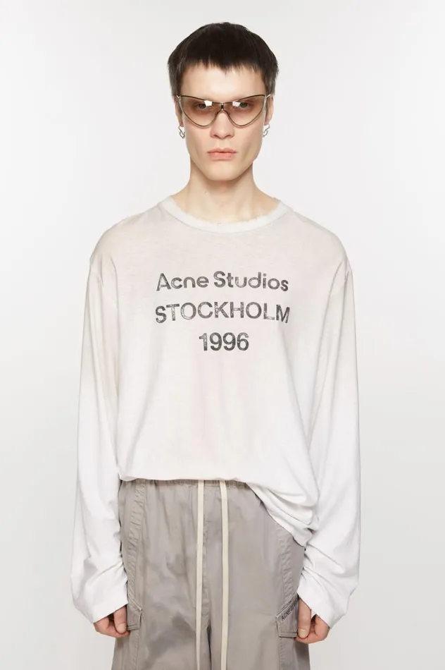 Acne Studios Logo Tshirt 8211 Relaxed Fit Dusty White Women Tshirts
