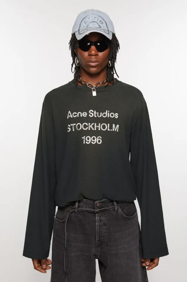 Acne Studios Logo Tshirt 8211 Relaxed Fit Faded Black Women Tshirts