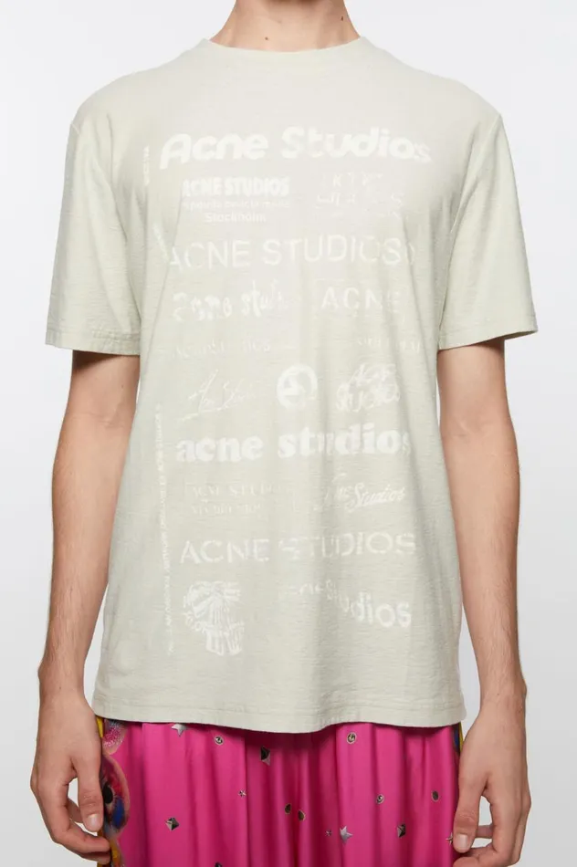 Acne Studios Logo Tshirt 8211 Relaxed Fit Herb Green Women Tshirts