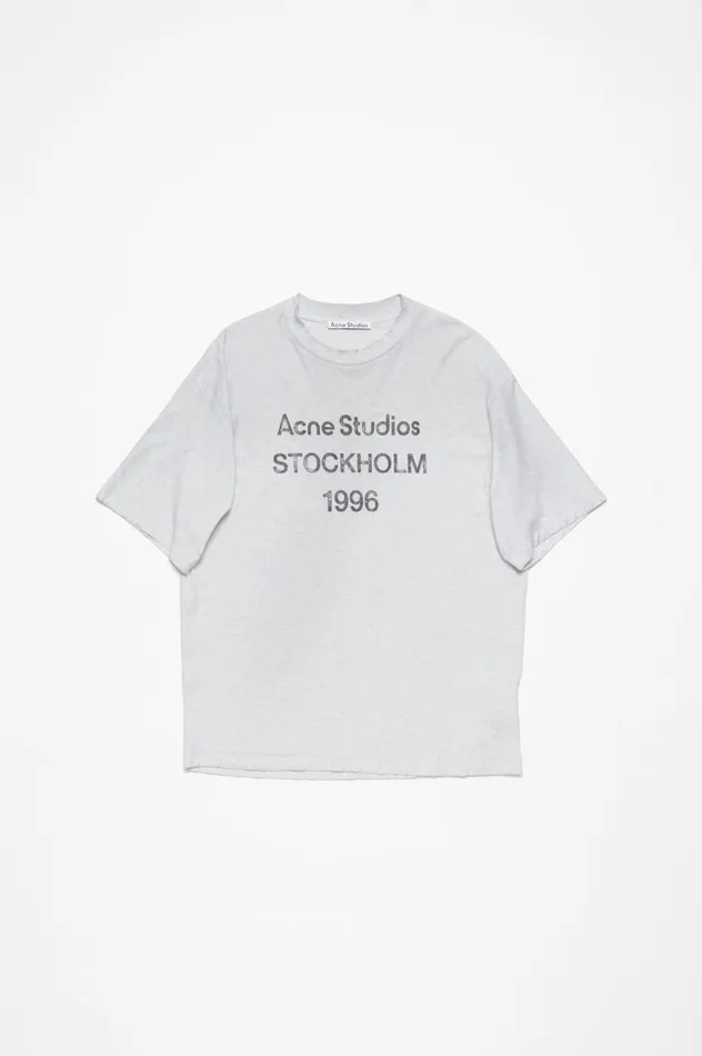 Acne Studios Logo Tshirt 8211 Relaxed Unisex Fit Pale Grey Melange Women Tshirts