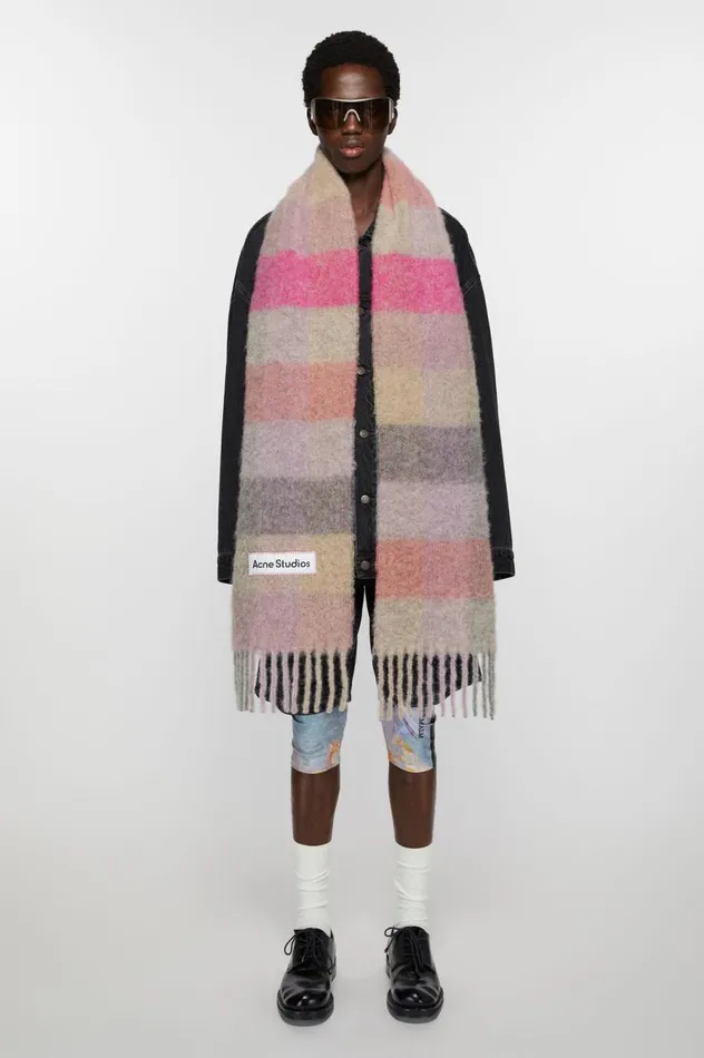 Acne Studios Mohair Checked Scarf Fuchsialilacpink Women Scarves