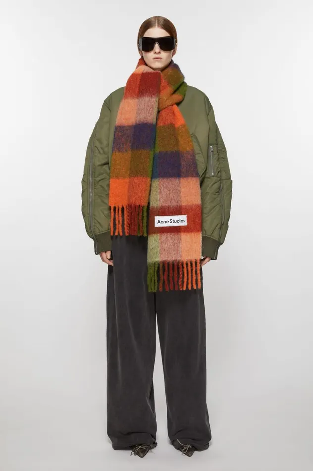 Acne Studios Mohair Checked Scarf Orangegreen Men Scarves