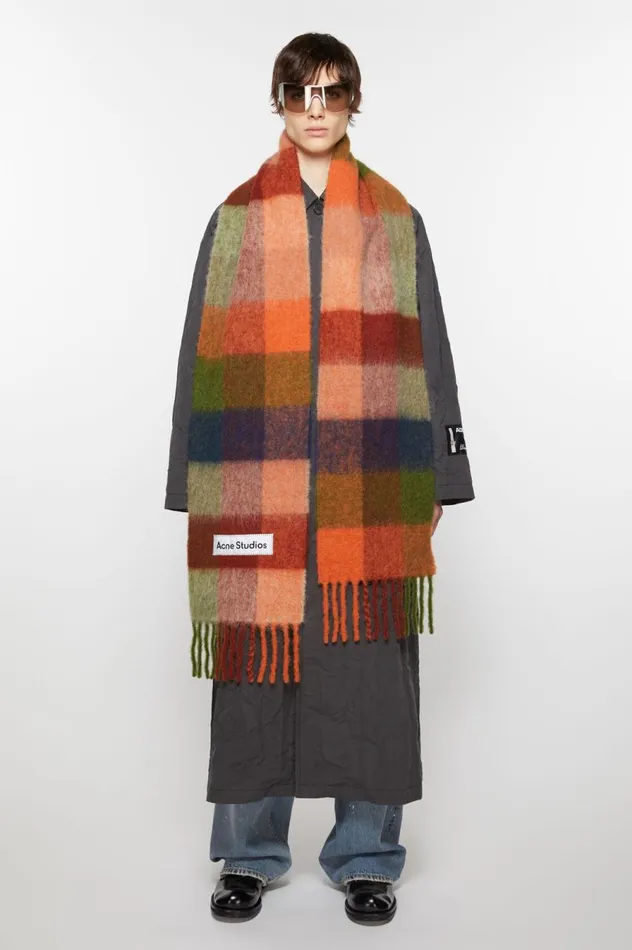 Acne Studios Mohair Checked Scarf Orangegreen Men Scarves
