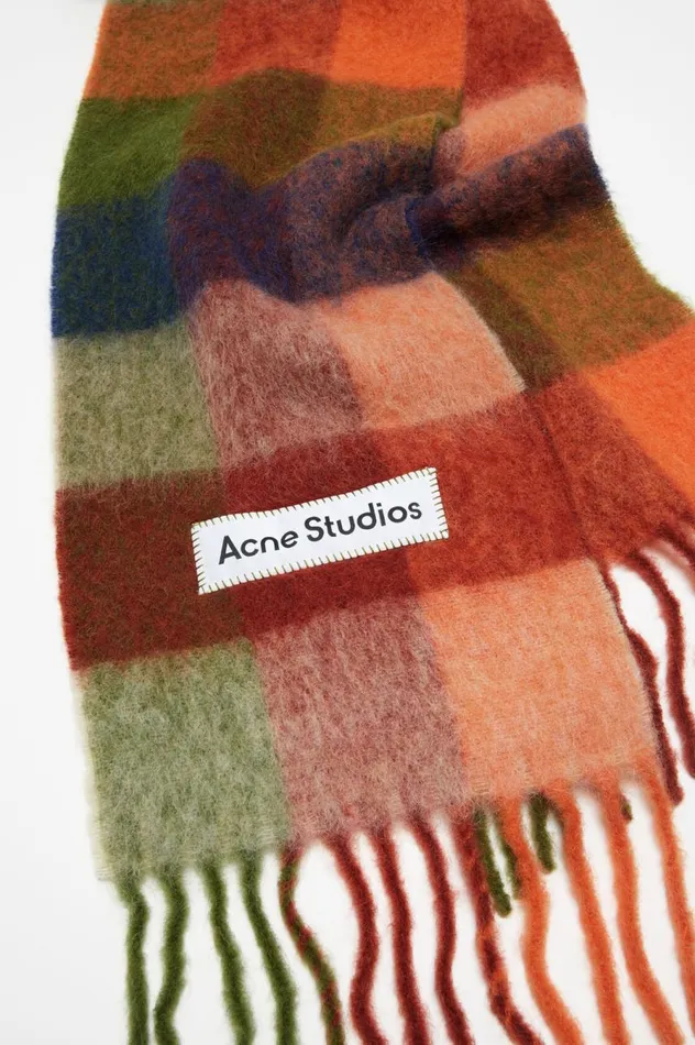 Acne Studios Mohair Checked Scarf Orangegreen Men Scarves