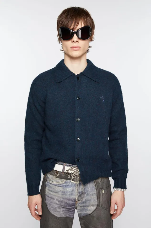 Acne Studios Polo Wool Cardigan Deep Blue Melange Men Knitwear