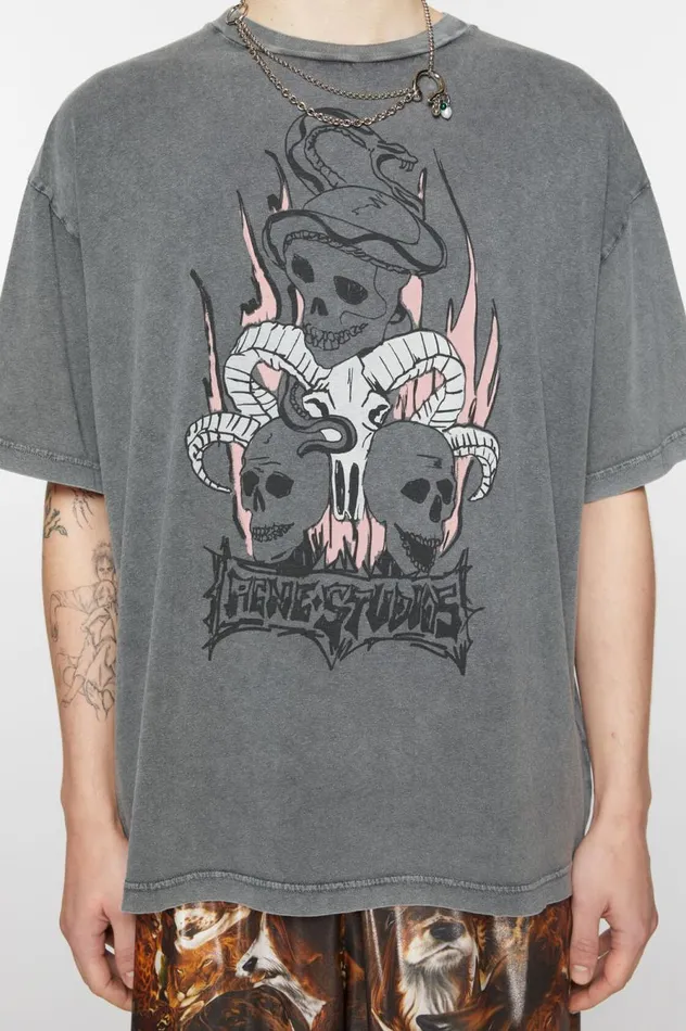 Acne Studios Print Tshirt 8211 Relaxed Fit Faded Black Men Tshirts
