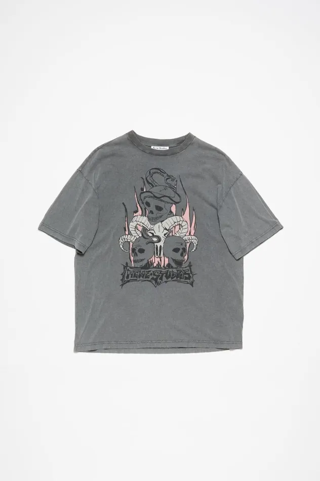 Acne Studios Print Tshirt 8211 Relaxed Fit Faded Black Men Tshirts