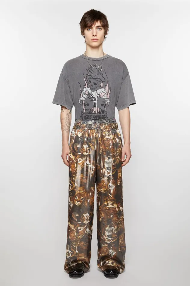 Acne Studios Print Trousers Brownmulti Men Trousers