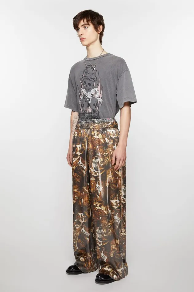 Acne Studios Print Trousers Brownmulti Men Trousers