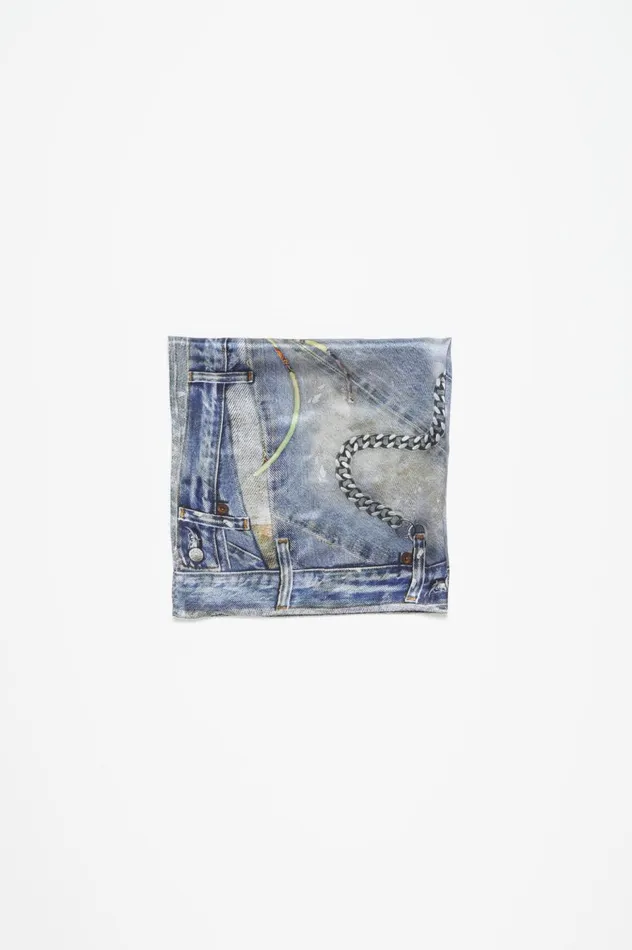 Acne Studios Printed Silk Scarf Denim Blue Women Scarves