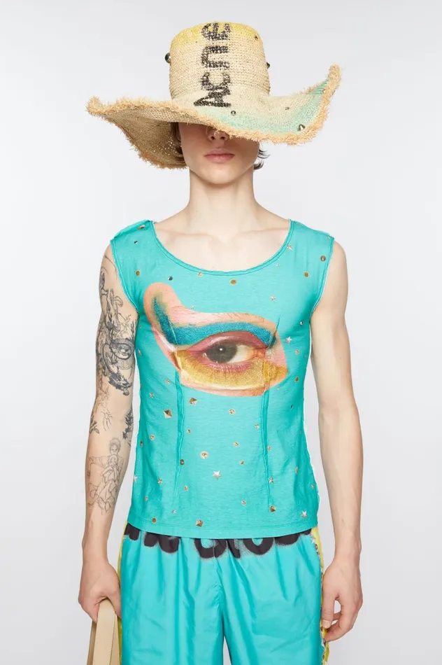 Acne Studios Printed Tank Top Emerald Green Women Tshirts