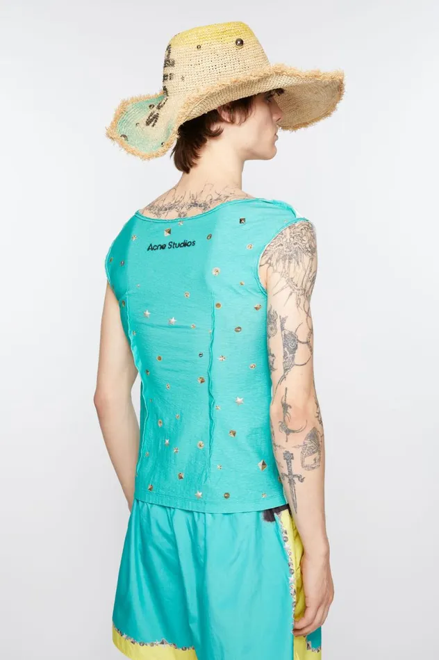 Acne Studios Printed Tank Top Emerald Green Women Tshirts