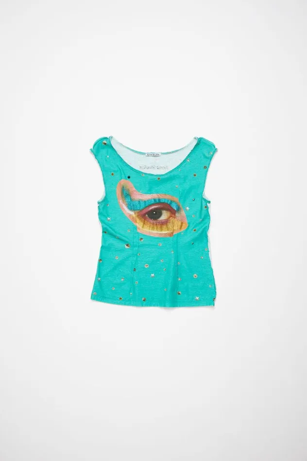 Acne Studios Printed Tank Top Emerald Green Women Tshirts