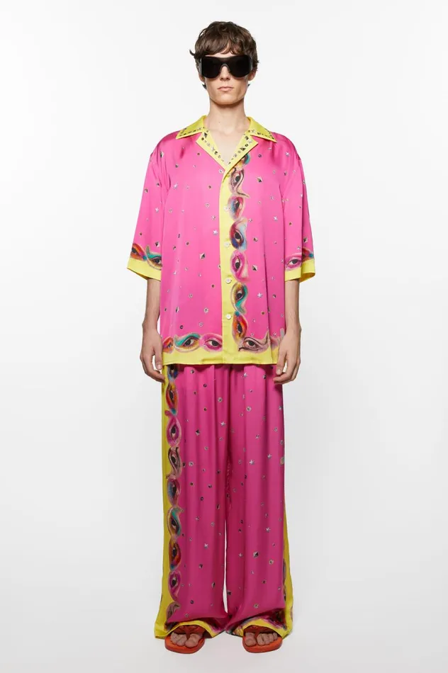 Acne Studios Printed Trousers Fuchsia Pink Men Trousers