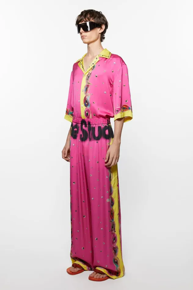 Acne Studios Printed Trousers Fuchsia Pink Men Trousers