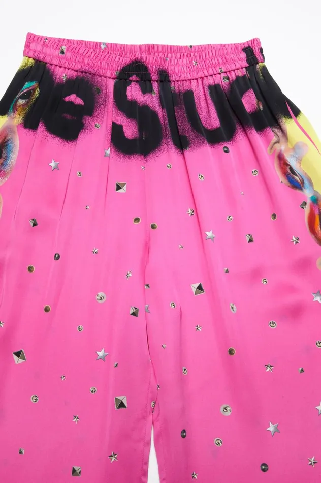 Acne Studios Printed Trousers Fuchsia Pink Men Trousers
