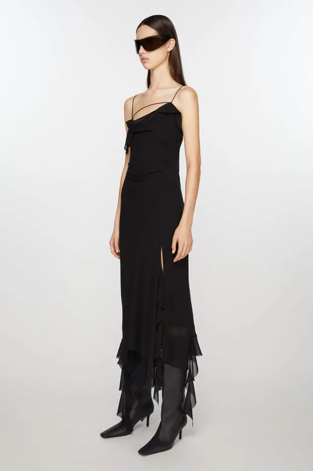 Acne Studios Ruffle Strap Dress Black Women Dresses