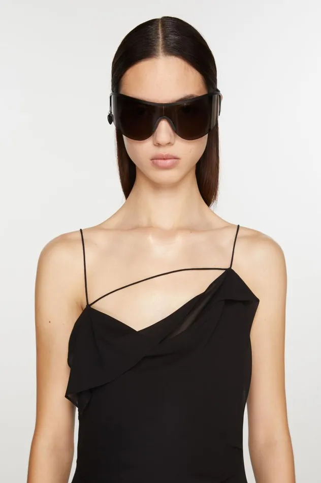 Acne Studios Ruffle Strap Dress Black Women Dresses