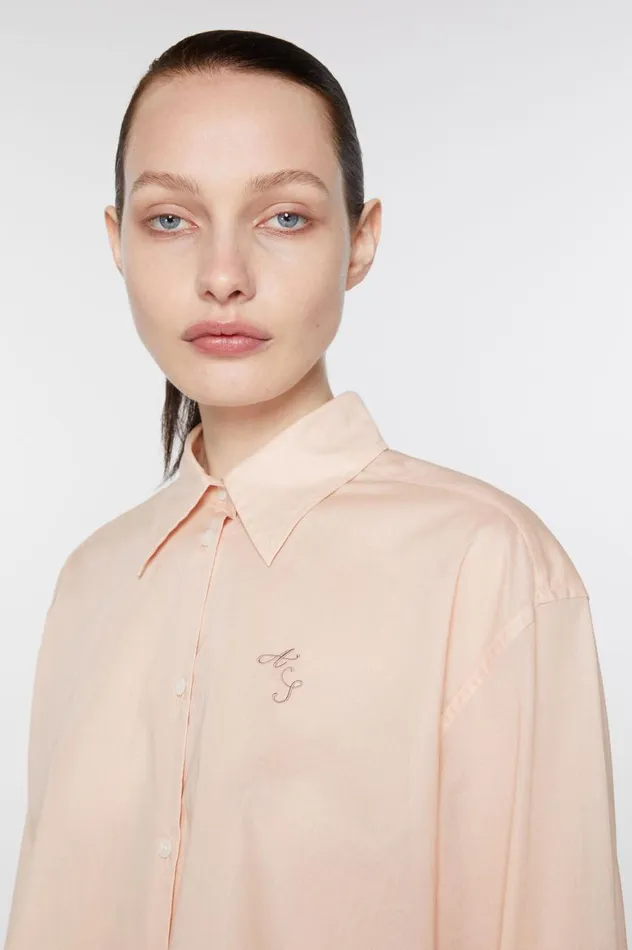 Acne Studios Shirt Logo Embroidery Dusty Pink Women Shirts and Blouses