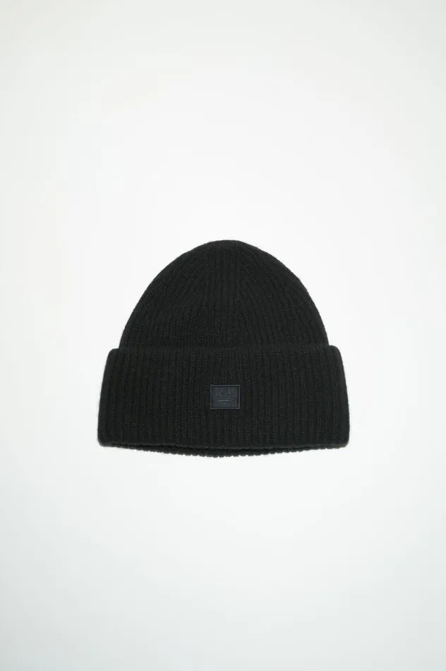 Acne Studios Small Face Logo Beanie Black Men Hats