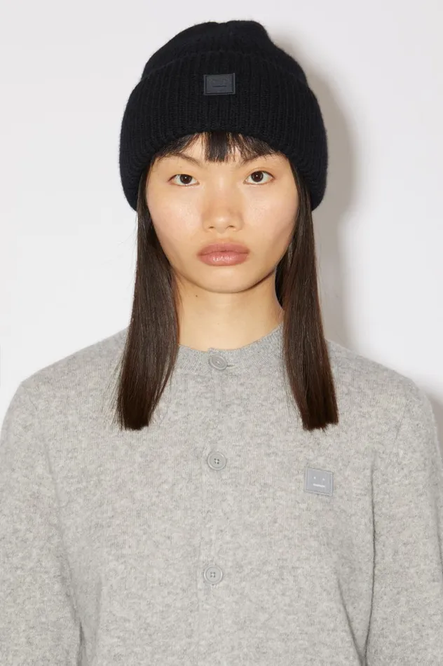 Acne Studios Small Face Logo Beanie Black Men Hats