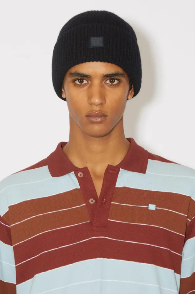 Acne Studios Small Face Logo Beanie Black Men Hats