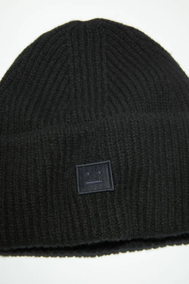 Acne Studios Small Face Logo Beanie Black Men Hats