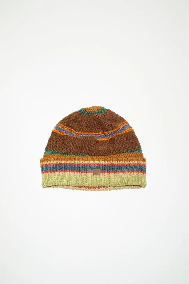 Acne Studios Stripe Knit Beanie Cinnamon Brownmulti Men Hats