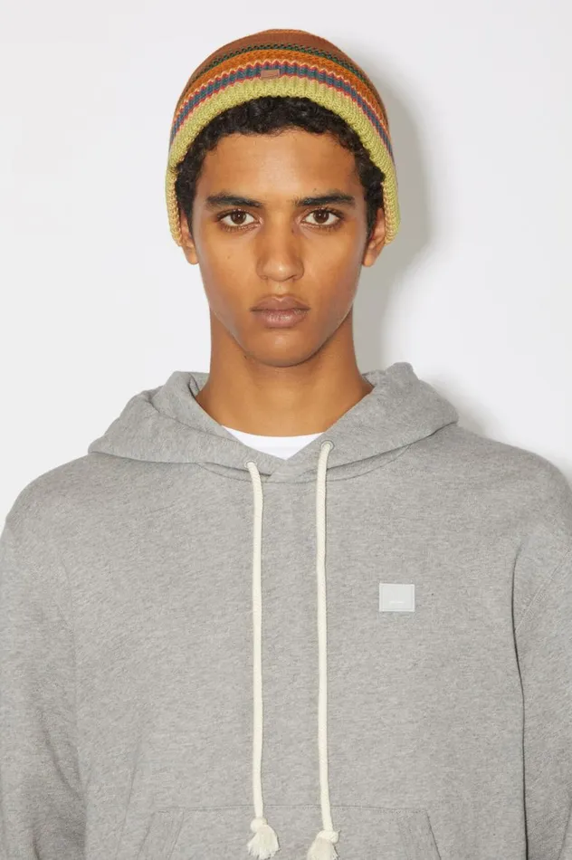 Acne Studios Stripe Knit Beanie Cinnamon Brownmulti Men Hats