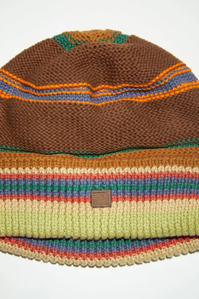 Acne Studios Stripe Knit Beanie Cinnamon Brownmulti Men Hats