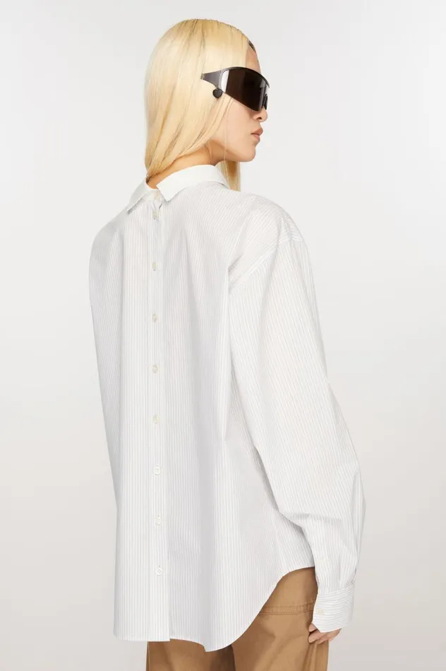Acne Studios Stripe Shirt Olive Greenwhite Women Shirts and Blouses